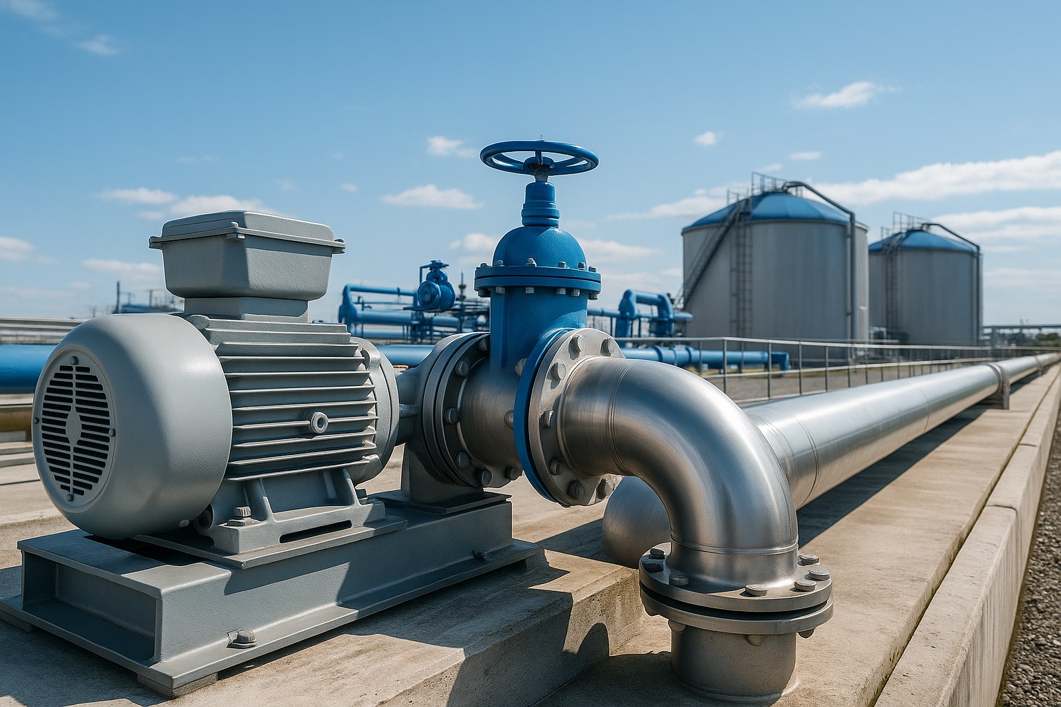 Modern water pumping station with advanced pipelines - محطة ضخ مياه حديثة